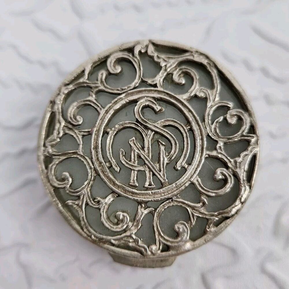 Pill Box Silver Filigree Monogram Floral Repousse Regencycore Shabby Chic Vtg